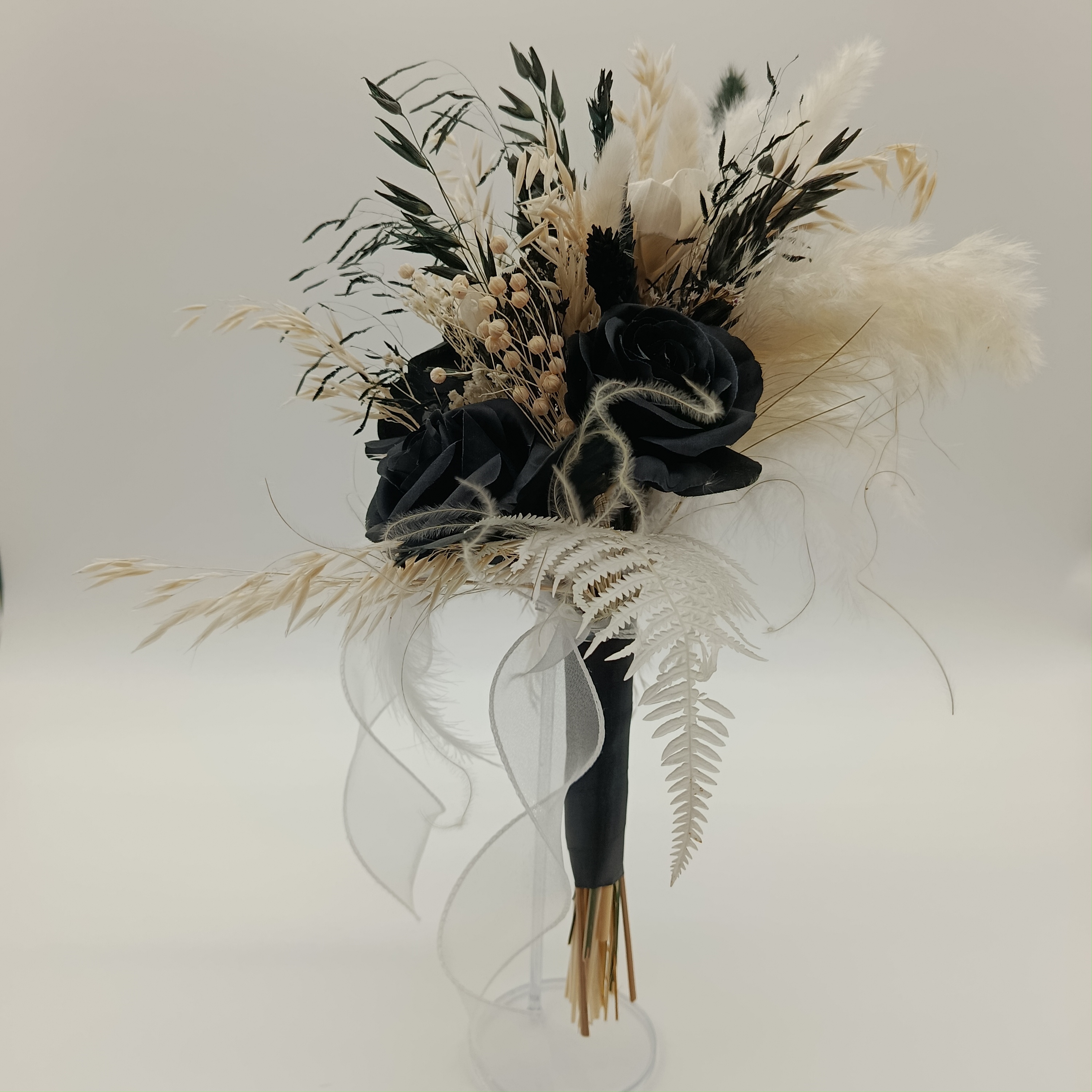 Flora Nocturna – Großer Trockenblumenstrauß – Schwarz & Weiß