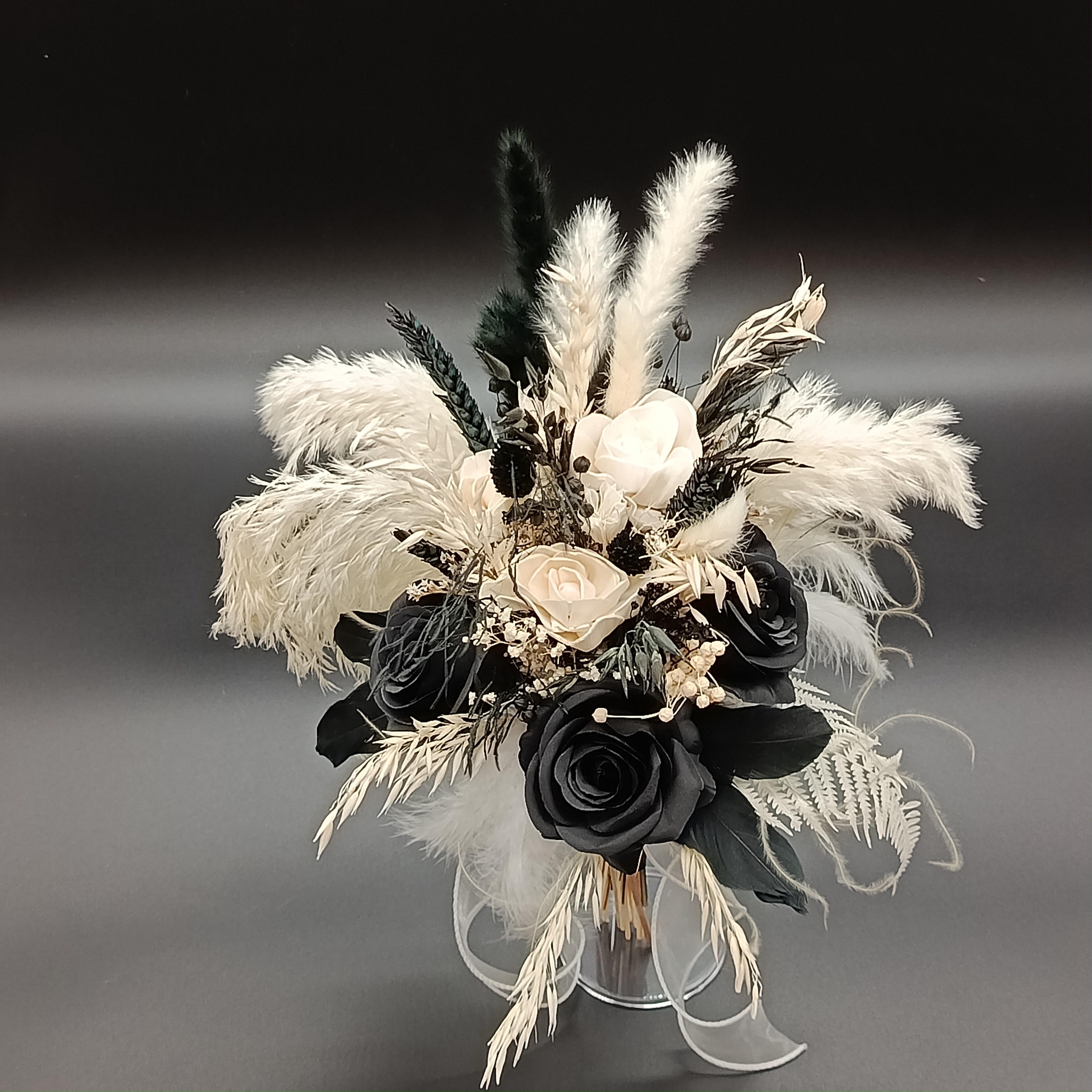 Flora Nocturna – Großer Trockenblumenstrauß – Schwarz & Weiß