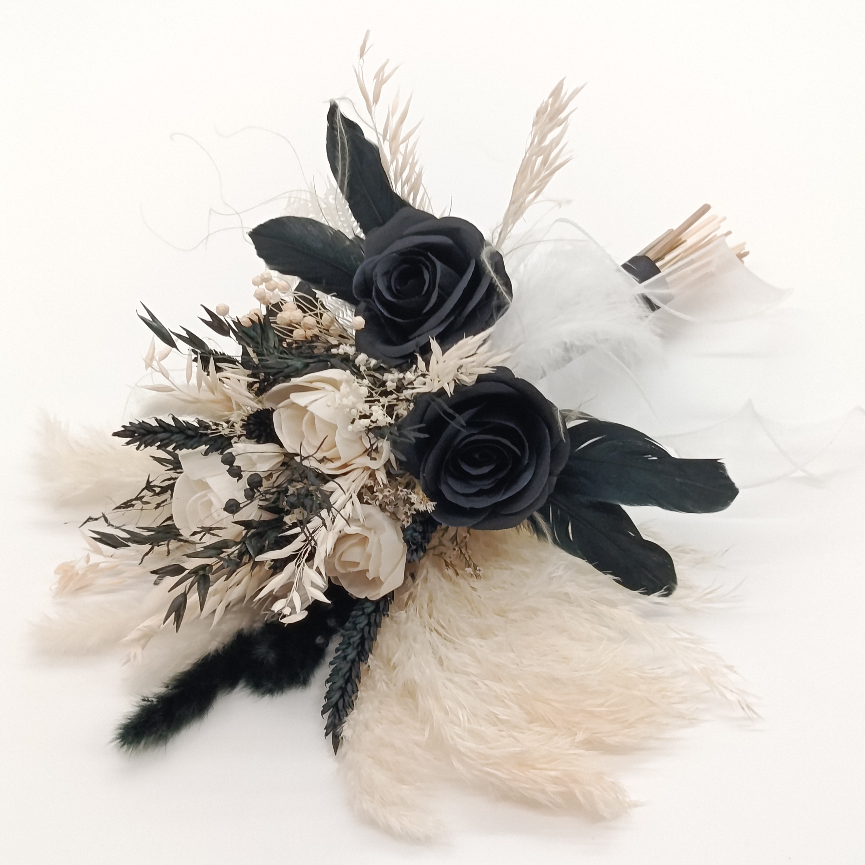 Flora Nocturna – Großer Trockenblumenstrauß – Schwarz & Weiß