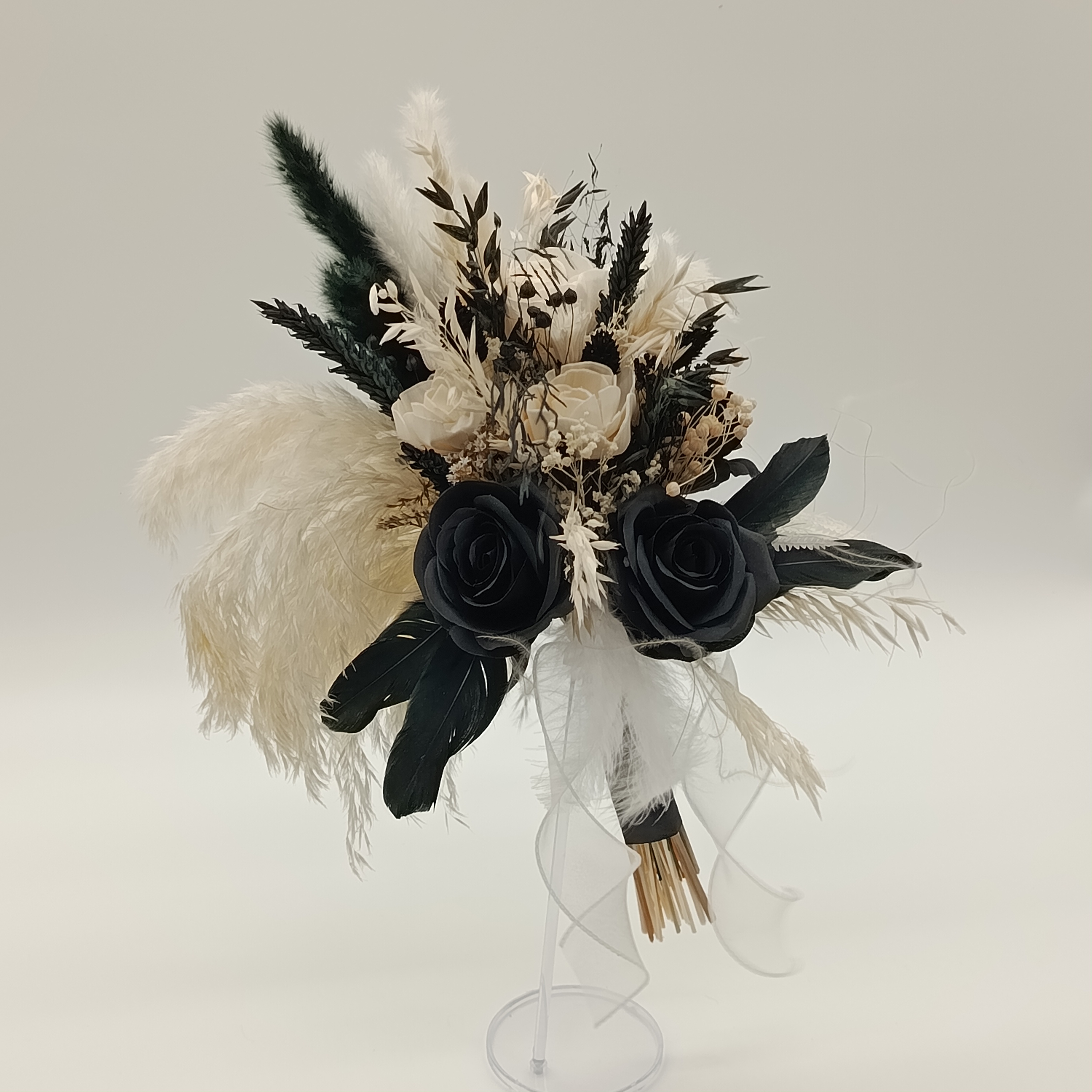 Flora Nocturna – Großer Trockenblumenstrauß – Schwarz & Weiß