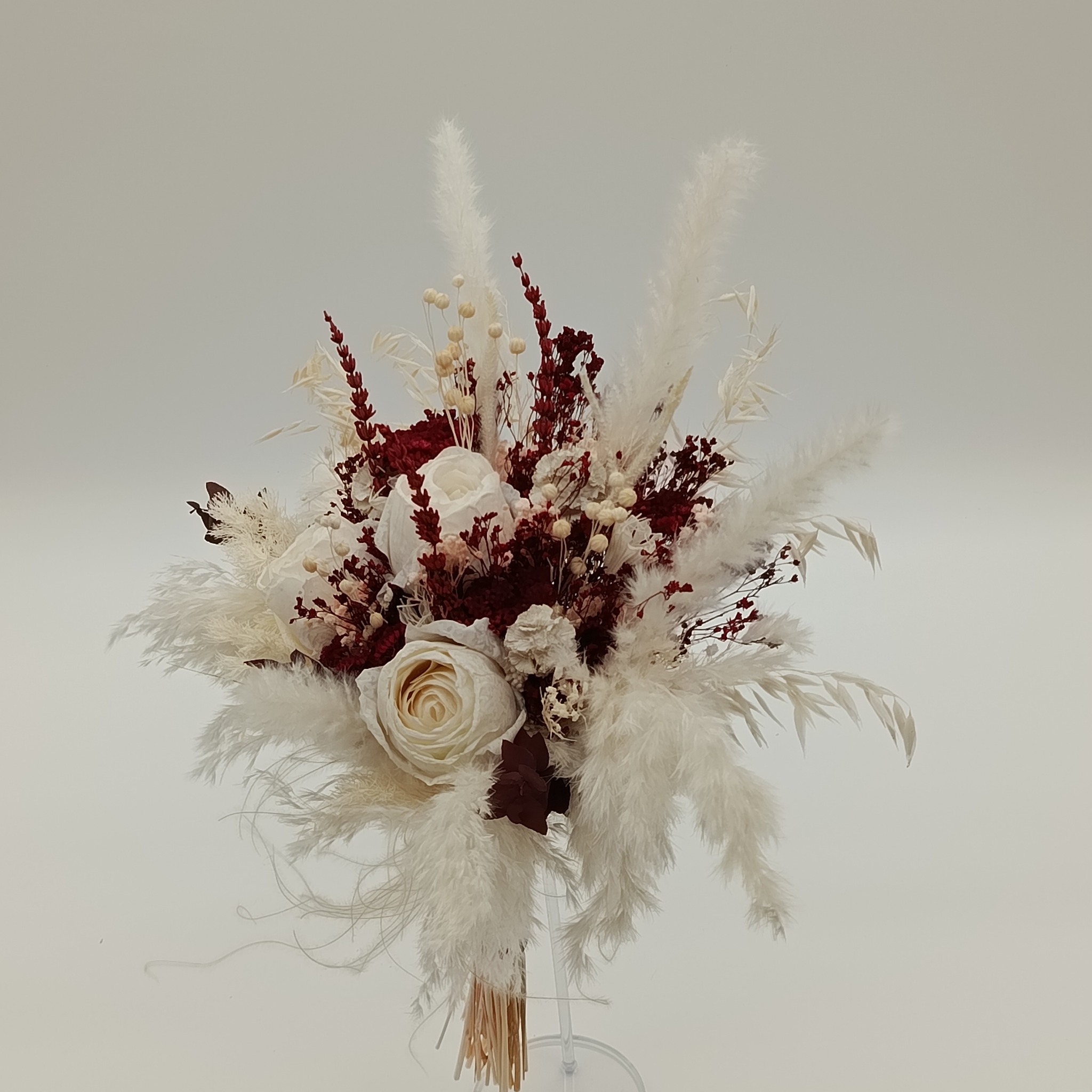 Flores Solis - Großer Trockenblumenstrauß - Weiß & Bordeaux